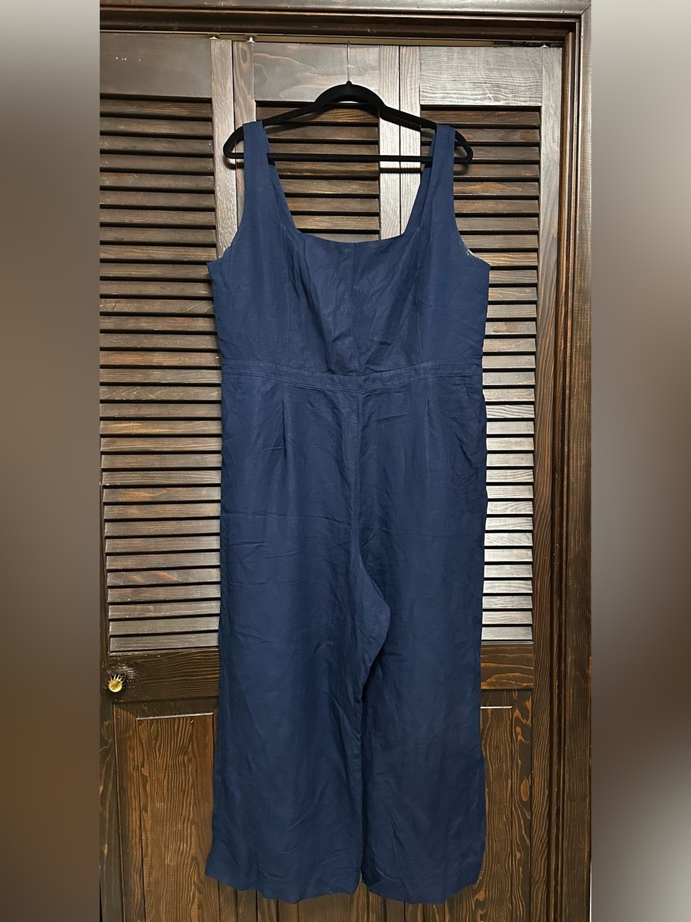 LOFT Linen Blend Square Neck Jumpsuit - NAVY